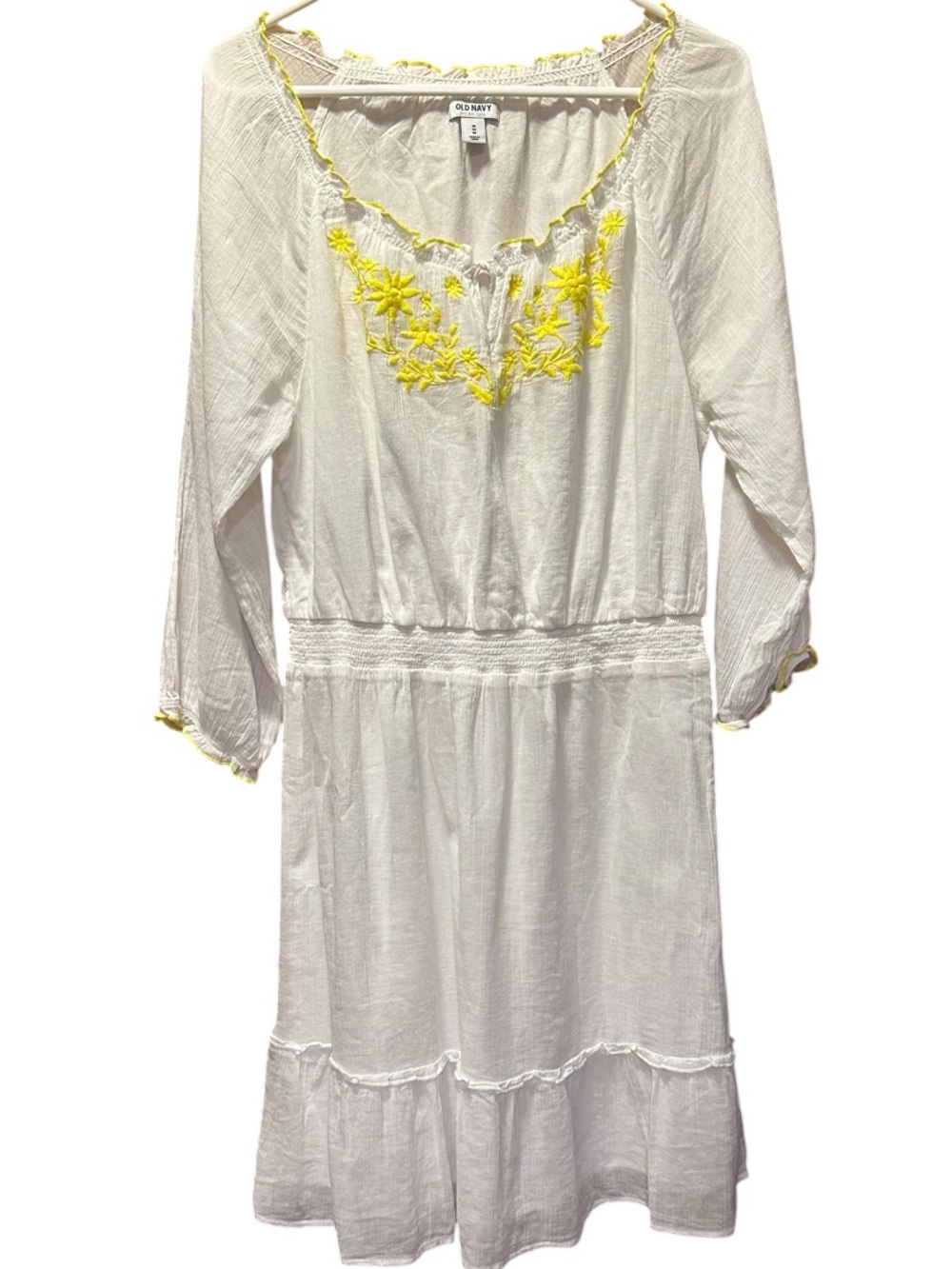 Old Navy Cream Midi Dress with Yellow Floral Embroidery